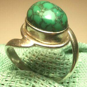 1980s Sterling Silver Bypass Ring Green Royston Turquoise Size 6.5 925